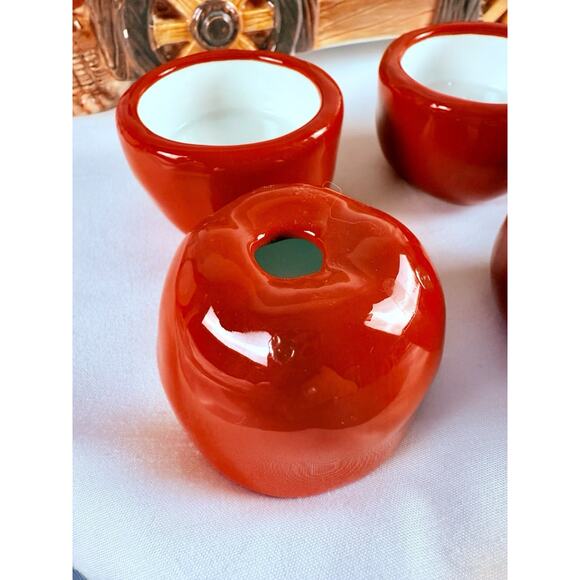 Yankee Candle Ceramic Apple Wagon Cart Box & Lid 6 Tealights Red Cups Retired - Picture 8 of 14